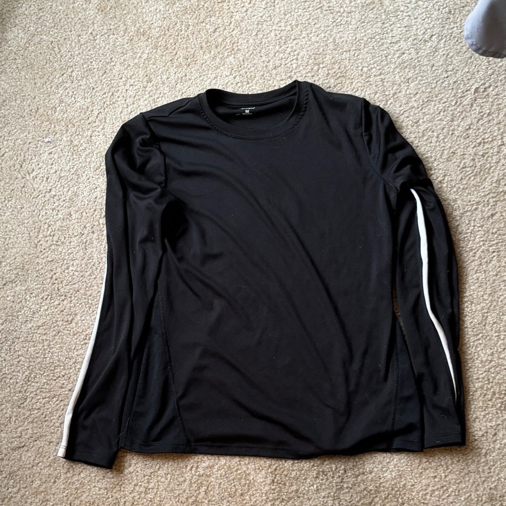 Champion Black Long Sleeve dri fit Shirt with White piping on sleeves